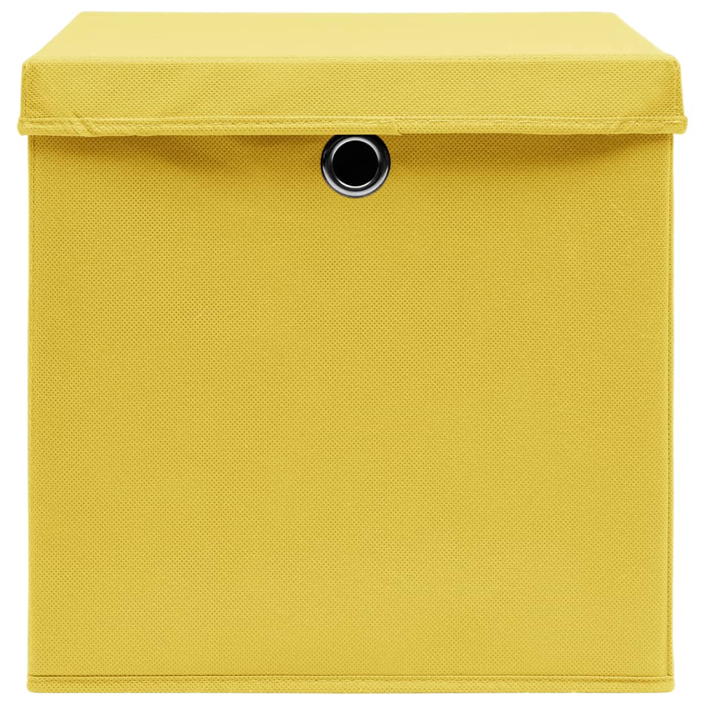 Caixas de arrumação com tampas 10pcs 32x32x32 cm tecido amarelo