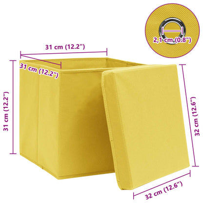 Caixas de arrumação com tampas 10pcs 32x32x32 cm tecido amarelo