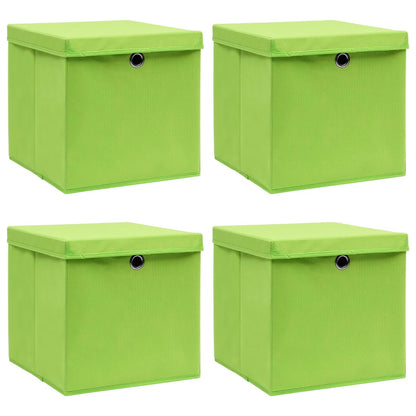Caixas de arrumação com tampas 4 pcs 32x32x32 cm tecido verde