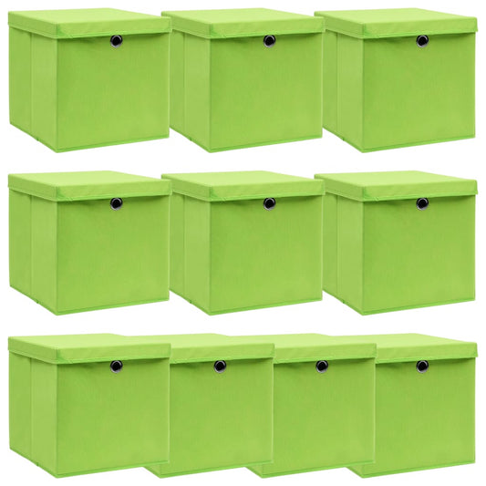 Caixas de arrumação com tampas 10 pcs 32x32x32 cm tecido verde