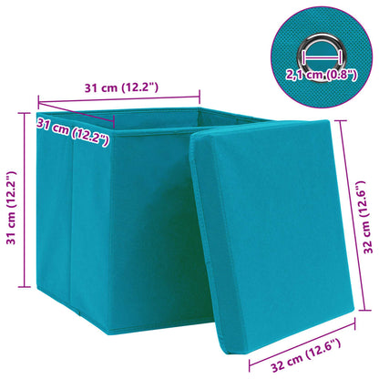 Caixas de arrumação com tampas 4pcs 32x32x32cm tecido azul-bebé