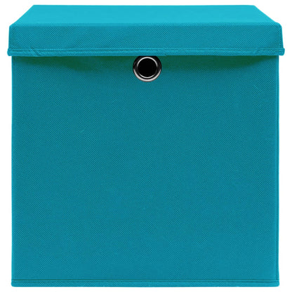 Caixas de arrumação com tampas 10 pcs tecido azul-bebé