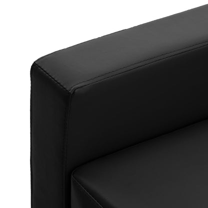 Sofá de 3 lugares com apoio de pés couro artificial preto