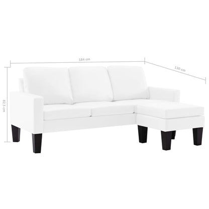 Sofá de 3 lugares com apoio de pés couro artificial branco