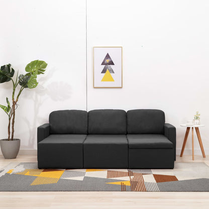 Sofá-cama modular de 3 lugares tecido cinzento-escuro