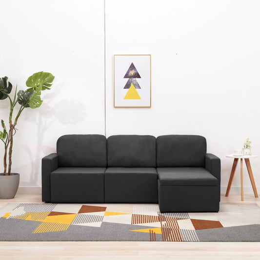 Sofá-cama modular de 3 lugares tecido cinzento-escuro