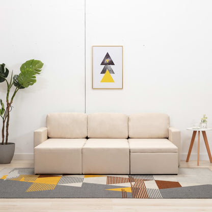 Sofá-cama modular de 3 lugares tecido creme
