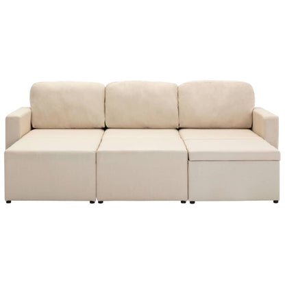 Sofá-cama modular de 3 lugares tecido creme