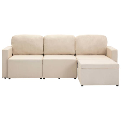 Sofá-cama modular de 3 lugares tecido creme