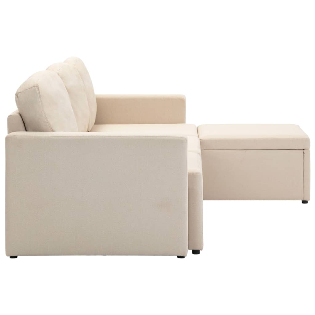 Sofá-cama modular de 3 lugares tecido creme