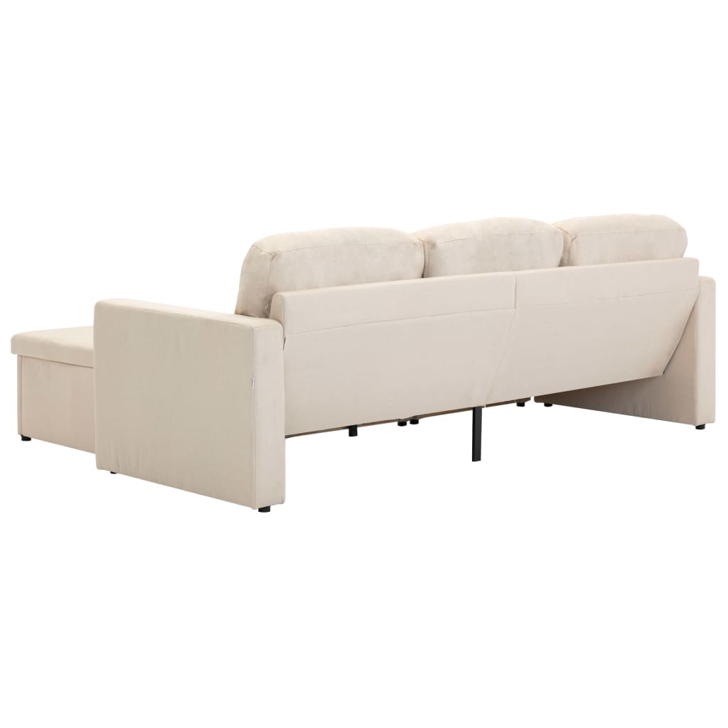 Sofá-cama modular de 3 lugares tecido creme