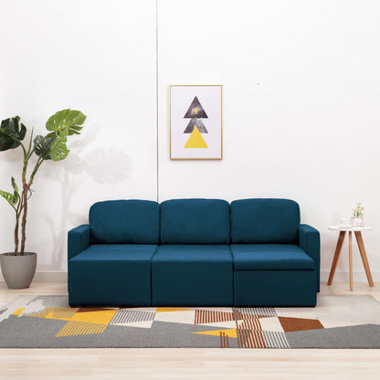 Sofá-cama modular de 3 lugares tecido azul