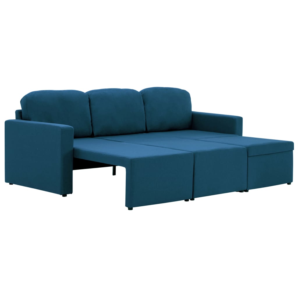 Sofá-cama modular de 3 lugares tecido azul