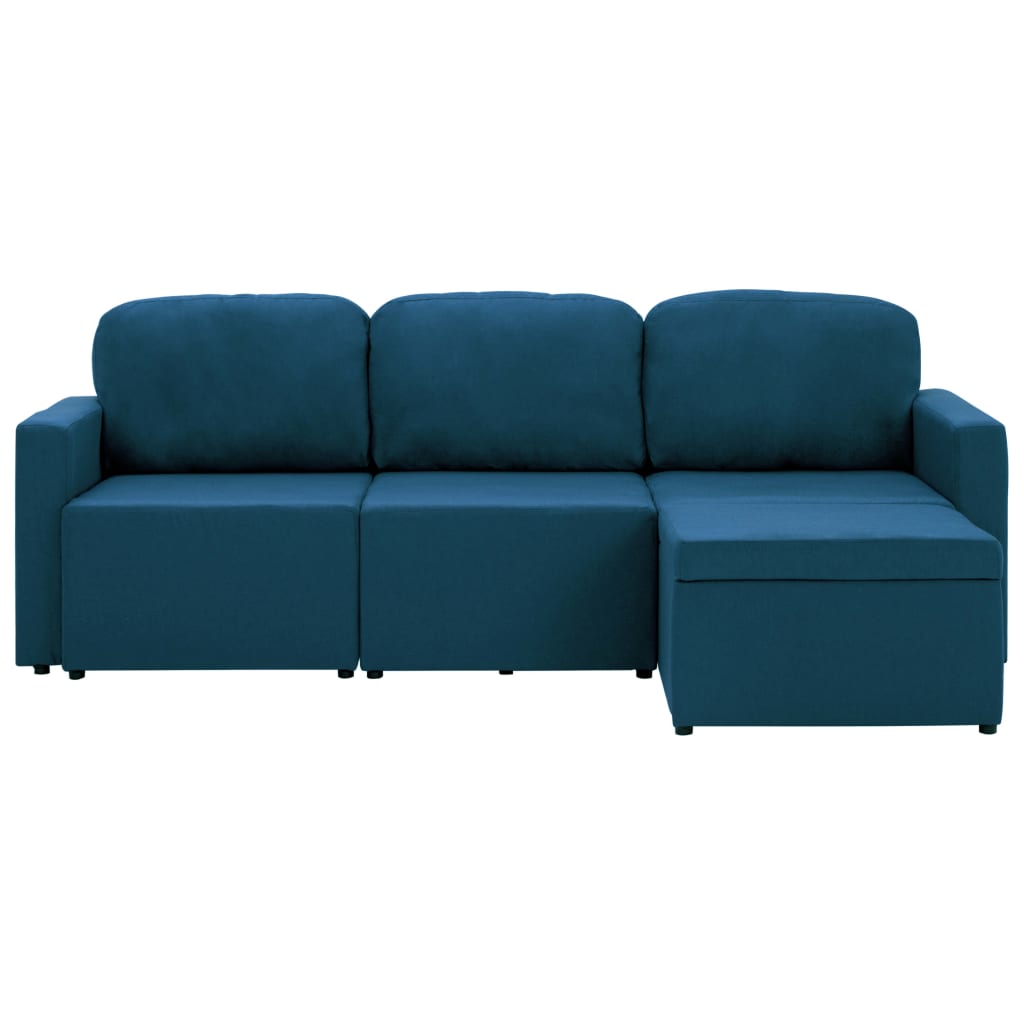 Sofá-cama modular de 3 lugares tecido azul