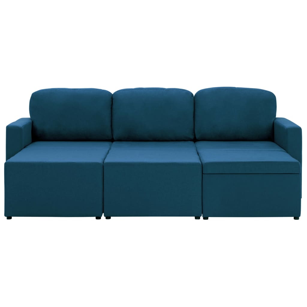 Sofá-cama modular de 3 lugares tecido azul