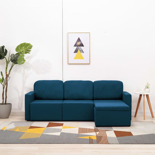 Sofá-cama modular de 3 lugares tecido azul