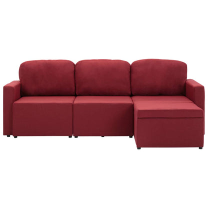 Sofá-cama modular de 3 lugares tecido vermelho tinto