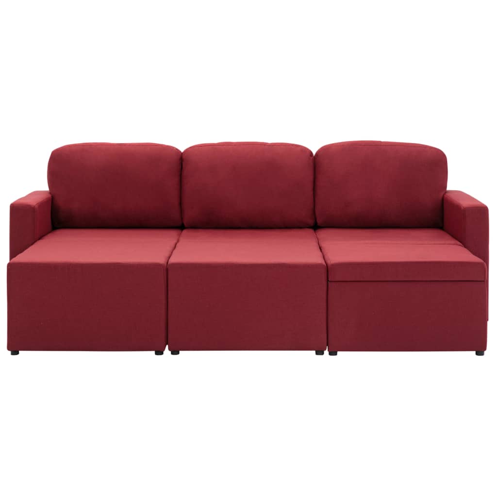 Sofá-cama modular de 3 lugares tecido vermelho tinto