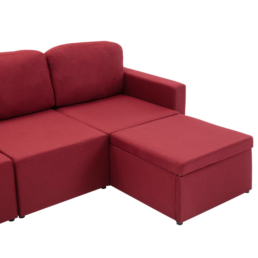 Sofá-cama modular de 3 lugares tecido vermelho tinto