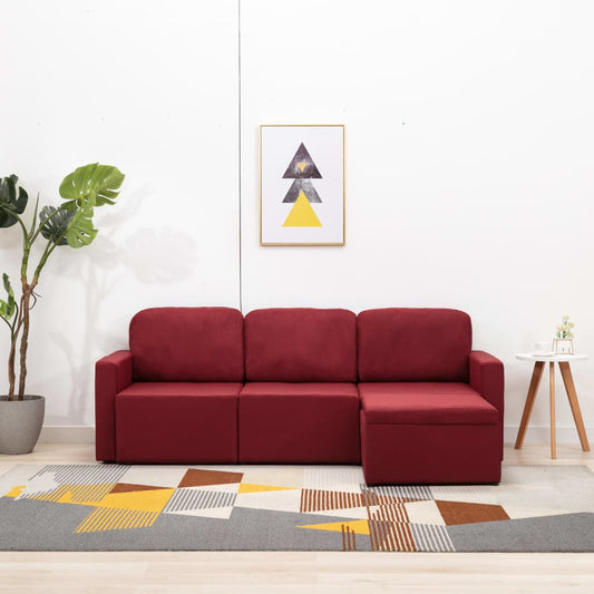 Sofá-cama modular de 3 lugares tecido vermelho tinto