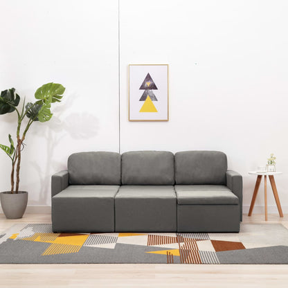 Sofá-cama modular de 3 lugares tecido cinzento-acastanhado