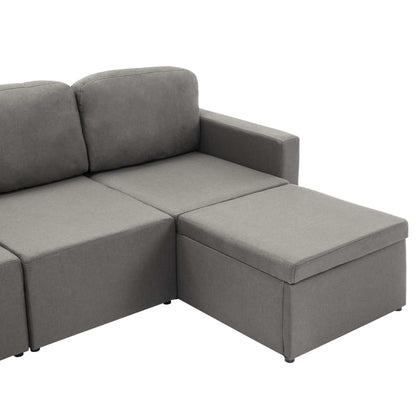 Sofá-cama modular de 3 lugares tecido cinzento-acastanhado