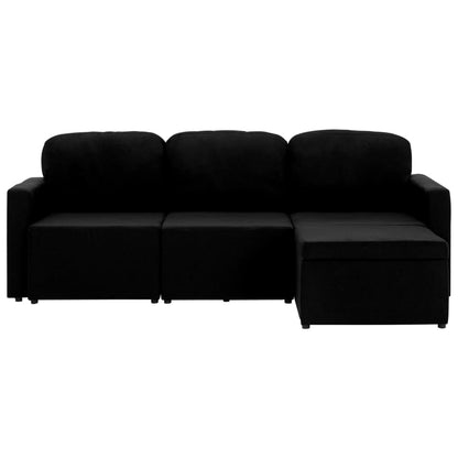 Sofá-cama modular de 3 lugares tecido preto