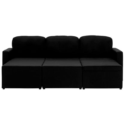 Sofá-cama modular de 3 lugares tecido preto
