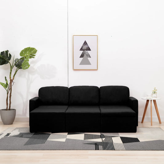 Sofá-cama modular de 3 lugares tecido preto