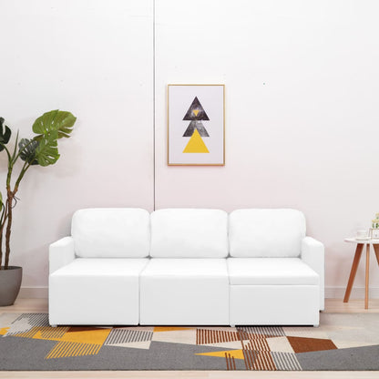 Sofá-cama modular de 3 lugares couro artificial branco