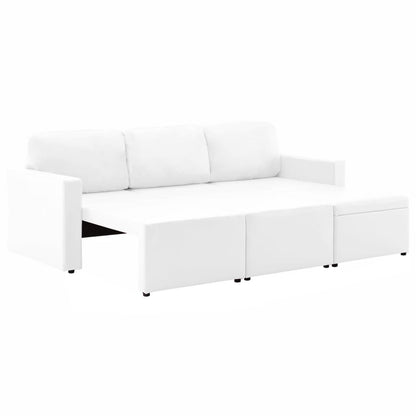 Sofá-cama modular de 3 lugares couro artificial branco