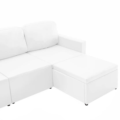 Sofá-cama modular de 3 lugares couro artificial branco