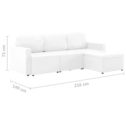 Sofá-cama modular de 3 lugares couro artificial branco