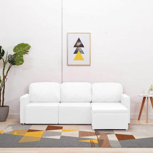 Sofá-cama modular de 3 lugares couro artificial branco