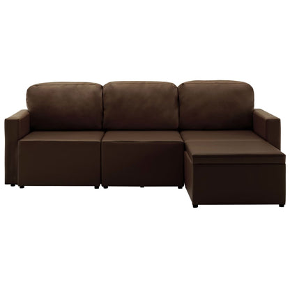 Sofá-cama modular de 3 lugares couro artificial castanho