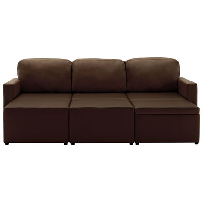 Sofá-cama modular de 3 lugares couro artificial castanho