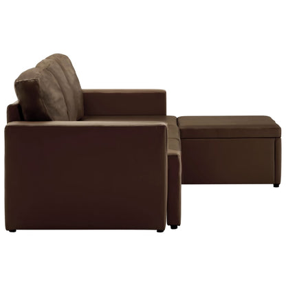 Sofá-cama modular de 3 lugares couro artificial castanho