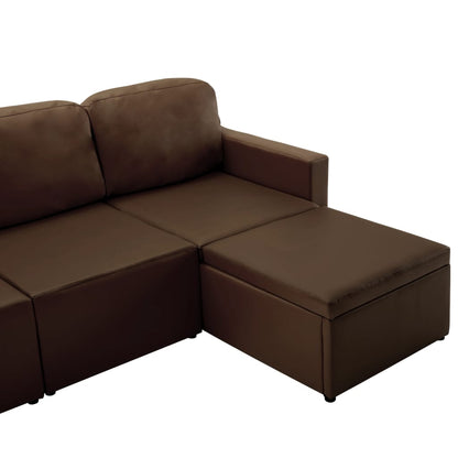 Sofá-cama modular de 3 lugares couro artificial castanho