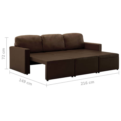 Sofá-cama modular de 3 lugares couro artificial castanho
