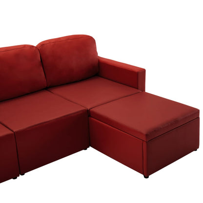 Sofá-cama modular de 3 lugares couro artificial vermelho tinto