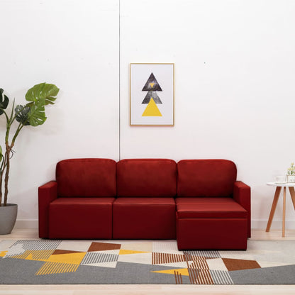 Sofá-cama modular de 3 lugares couro artificial vermelho tinto