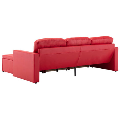 Sofá-cama modular de 3 lugares couro artificial vermelho
