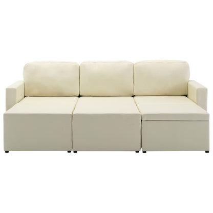 Sofá-cama modular de 3 lugares couro artificial cor creme