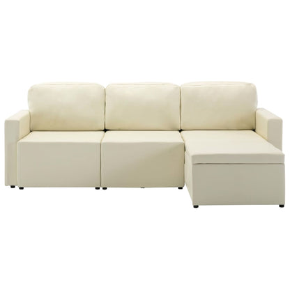 Sofá-cama modular de 3 lugares couro artificial cor creme