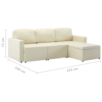 Sofá-cama modular de 3 lugares couro artificial cor creme