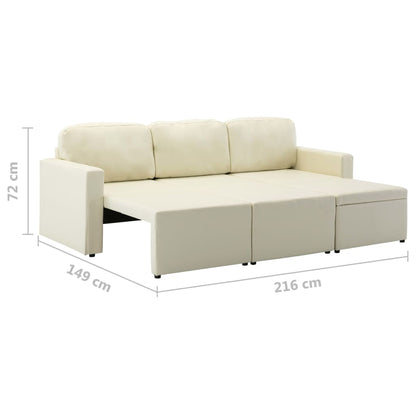Sofá-cama modular de 3 lugares couro artificial cor creme