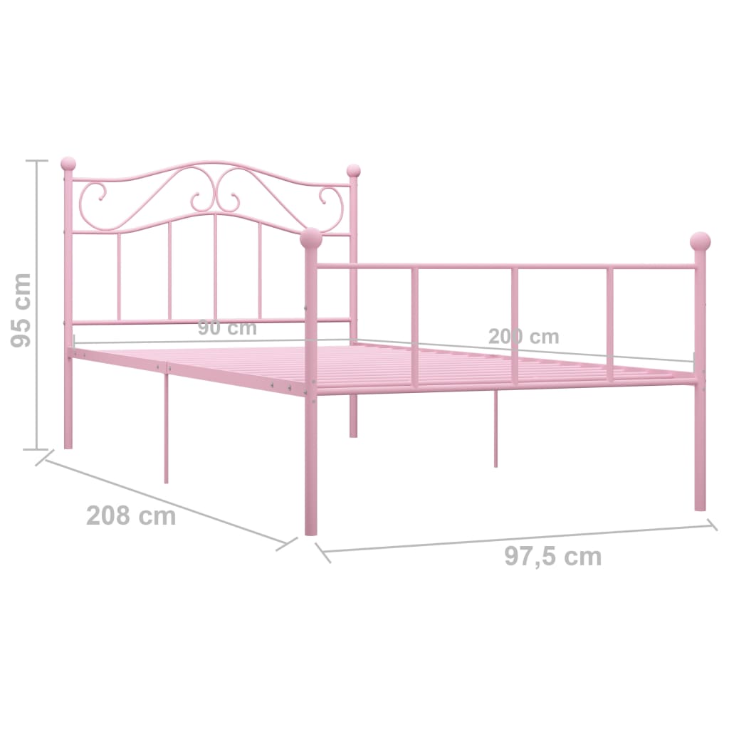 Estrutura de cama 90x200 cm metal rosa