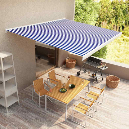 Toldo motorizado com caixa 400x300 cm azul e branco