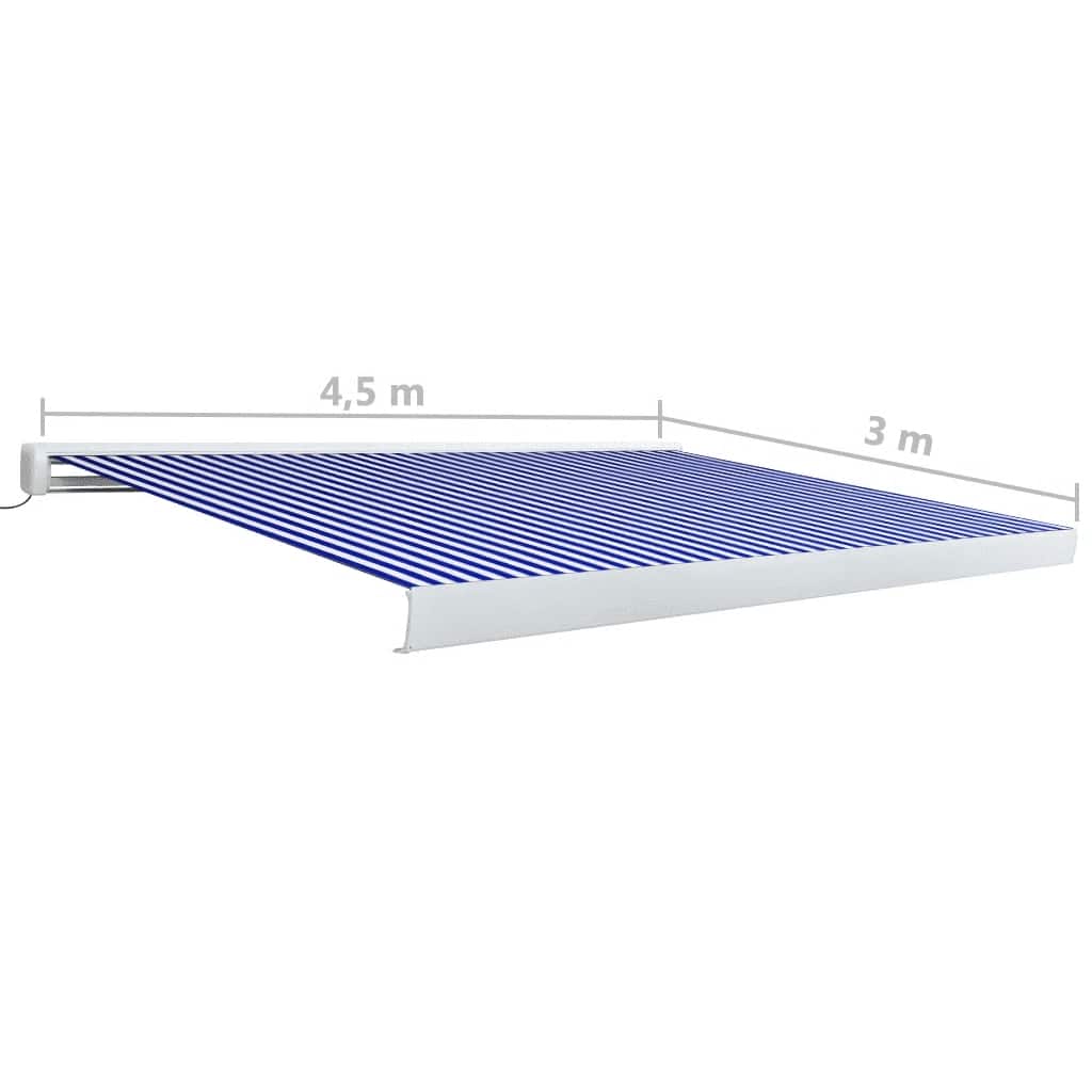 Toldo motorizado com caixa 450x300 cm azul e branco