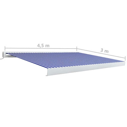 Toldo motorizado com caixa 450x300 cm azul e branco